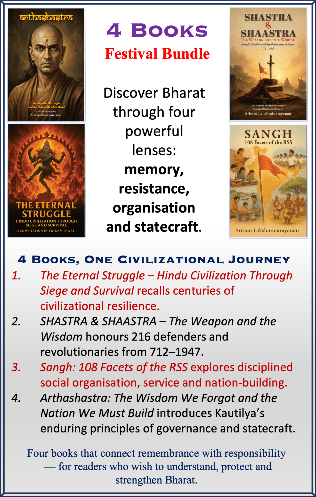 Festival Bundle – 4 Books on Bharat: Memory • Courage • Organisation • Statecraft - Itihasapurana