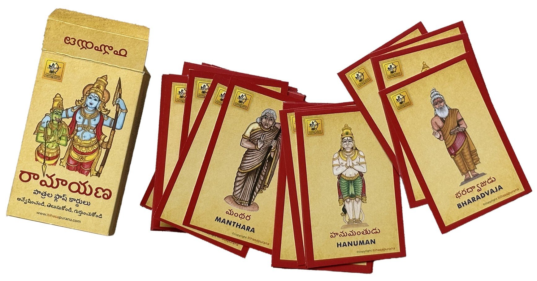 Ramayana Flashcards TELUGU – 55 Illustrated Character Cards in TELUGU - Itihasapurana