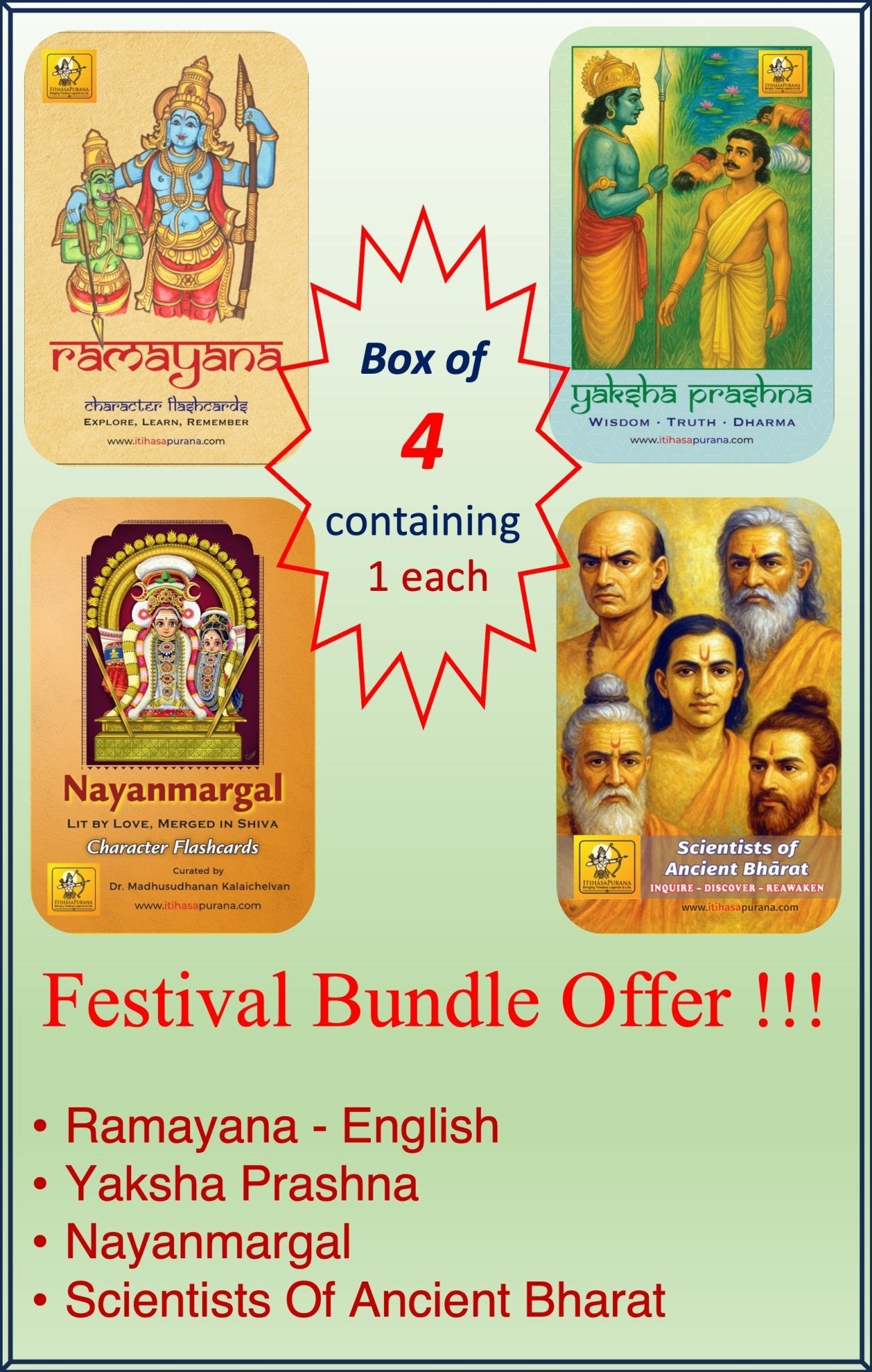 Festive Bundle of 4 - Ramayana, Yaksha Prashna, Nayanmargal and Scientists of Bharat - Each 1 - Itihasapurana